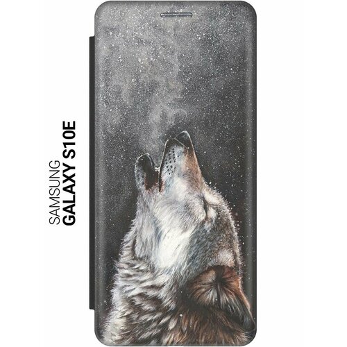 Чехол-книжка на Samsung Galaxy S10e, Самсунг С10е с 3D принтом Морозный волк черный чехол книжка на samsung galaxy s10e самсунг с10е с 3d принтом allergy w черный