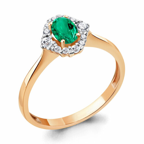 фото Кольцо aquamarine, серебро, 925 проба, фианит, изумруд синтетический, размер 16.5, золотой