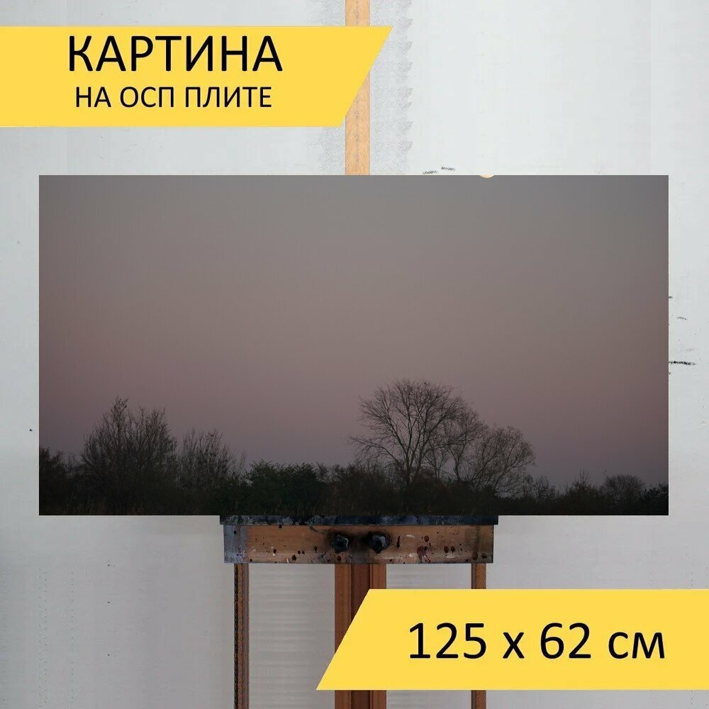 Картина на ОСП 125х62 см. "Силуэт, заход солнца, природа" горизонтальная, для интерьера, с креплениями