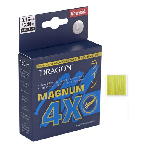 Dragon, Шнур Magnum 4X, 150м, 0.25мм, 22.70кг, флюо-желтый