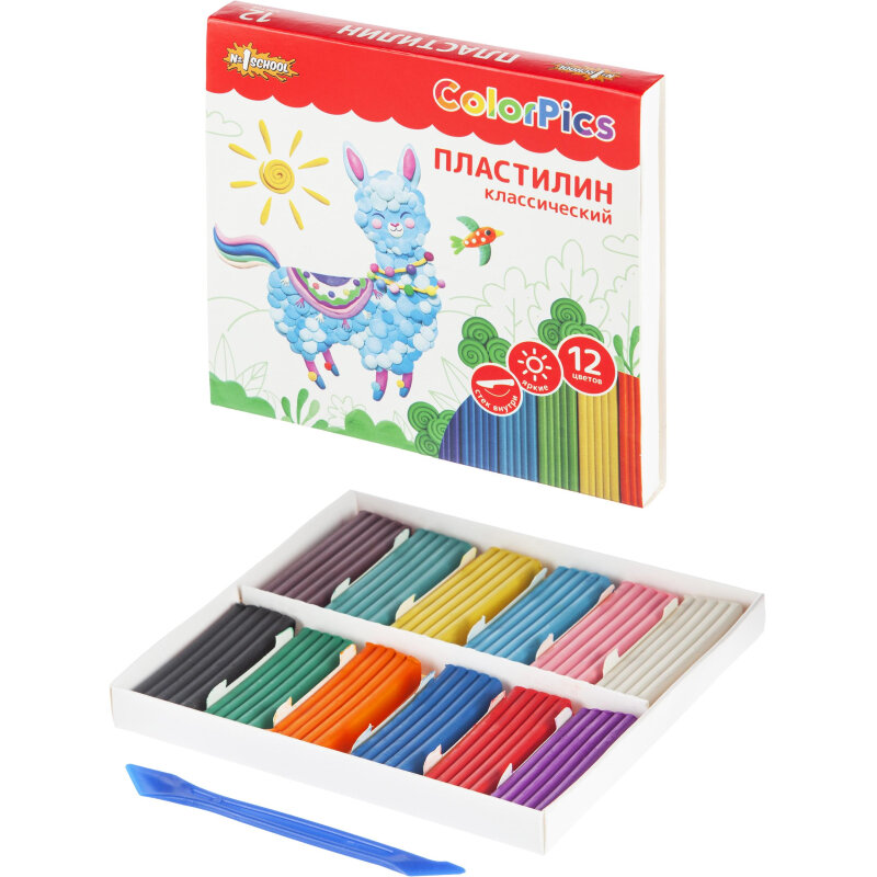 Пластилин №1 School ColorPics набор 12цв 240г, со стеком