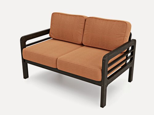 Изображение товара Садовый диван Soft Element Бергер Orange+venge, двухместный, массив дерева, подушки, современный стиль, на кухню, в прихожую, садовая на дачу