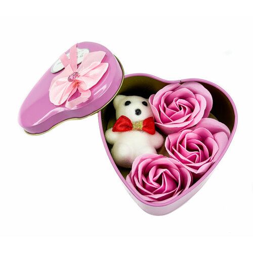 Подарочный набор для женщин букет из мыльных роз и мишка в металлическом сердце подарок на день влюбленных 14 февраля 8 марта девушке подруге маме 199₽