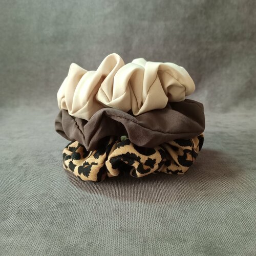 Резинки для волос 3 штуки бежевый коричневый леопардовый