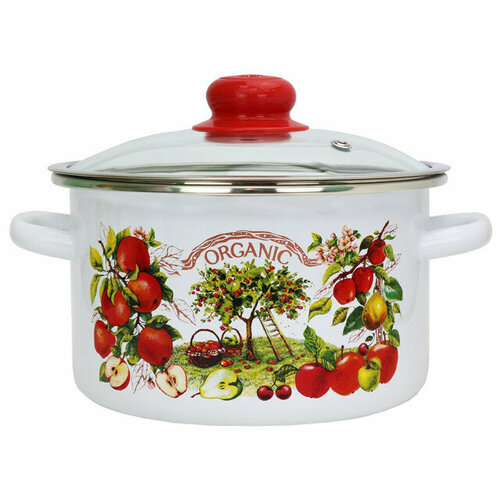 Кастрюля organic 3л 18см эмал сталь стеклянная крышка 2973₽