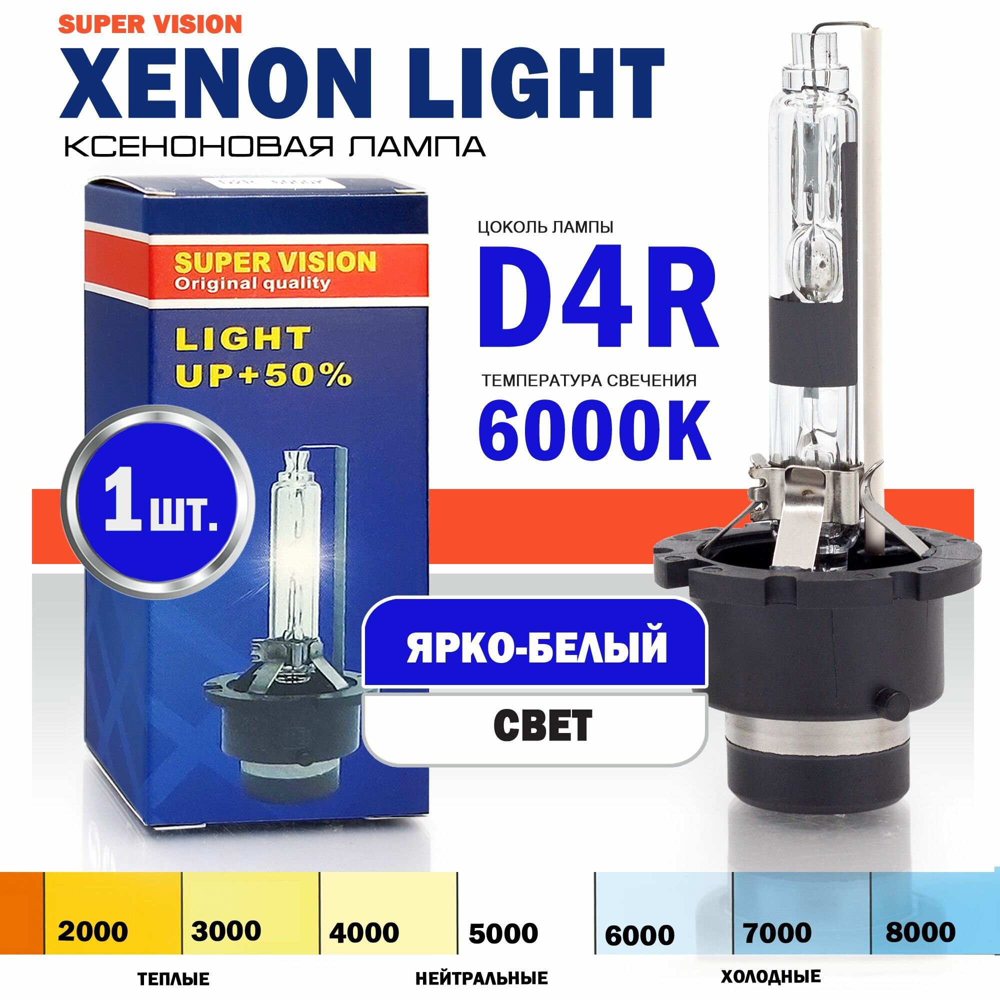 Ксеноновая лампа Xenon Light D4R 6000K Super Vision для автомобиля штатный ксенон, питание 12V, мощность 35W, 1 штука