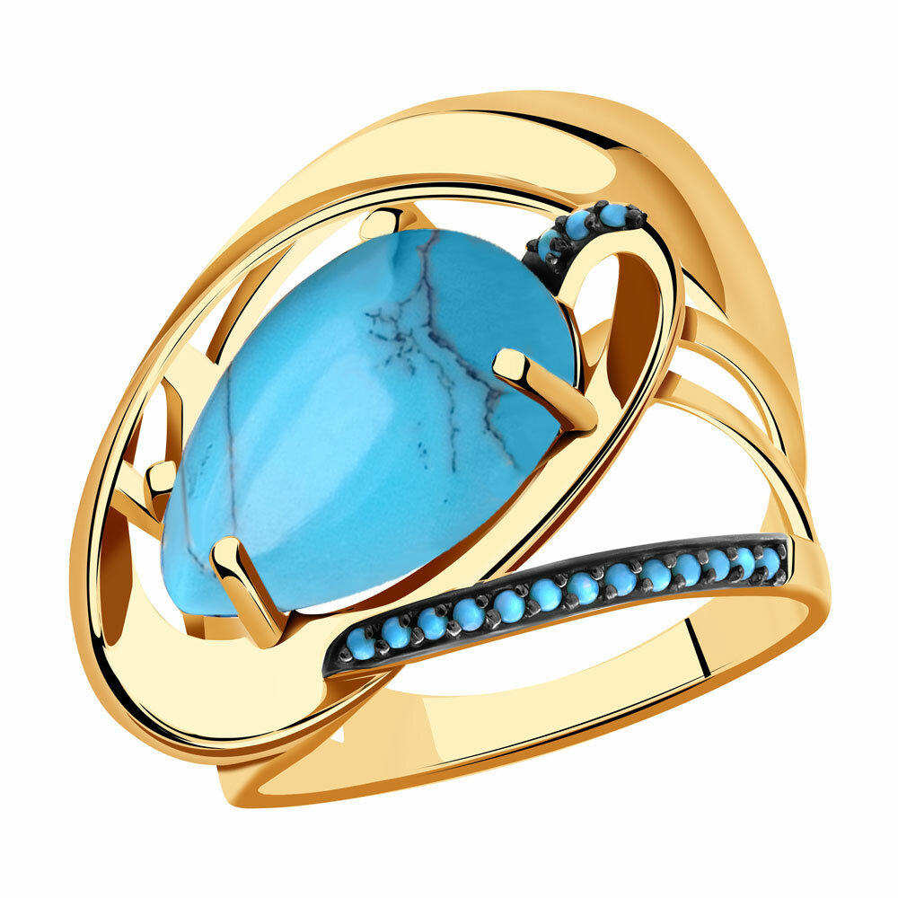 Кольцо Diamant online, золото, 585 проба, бирюза, фианит