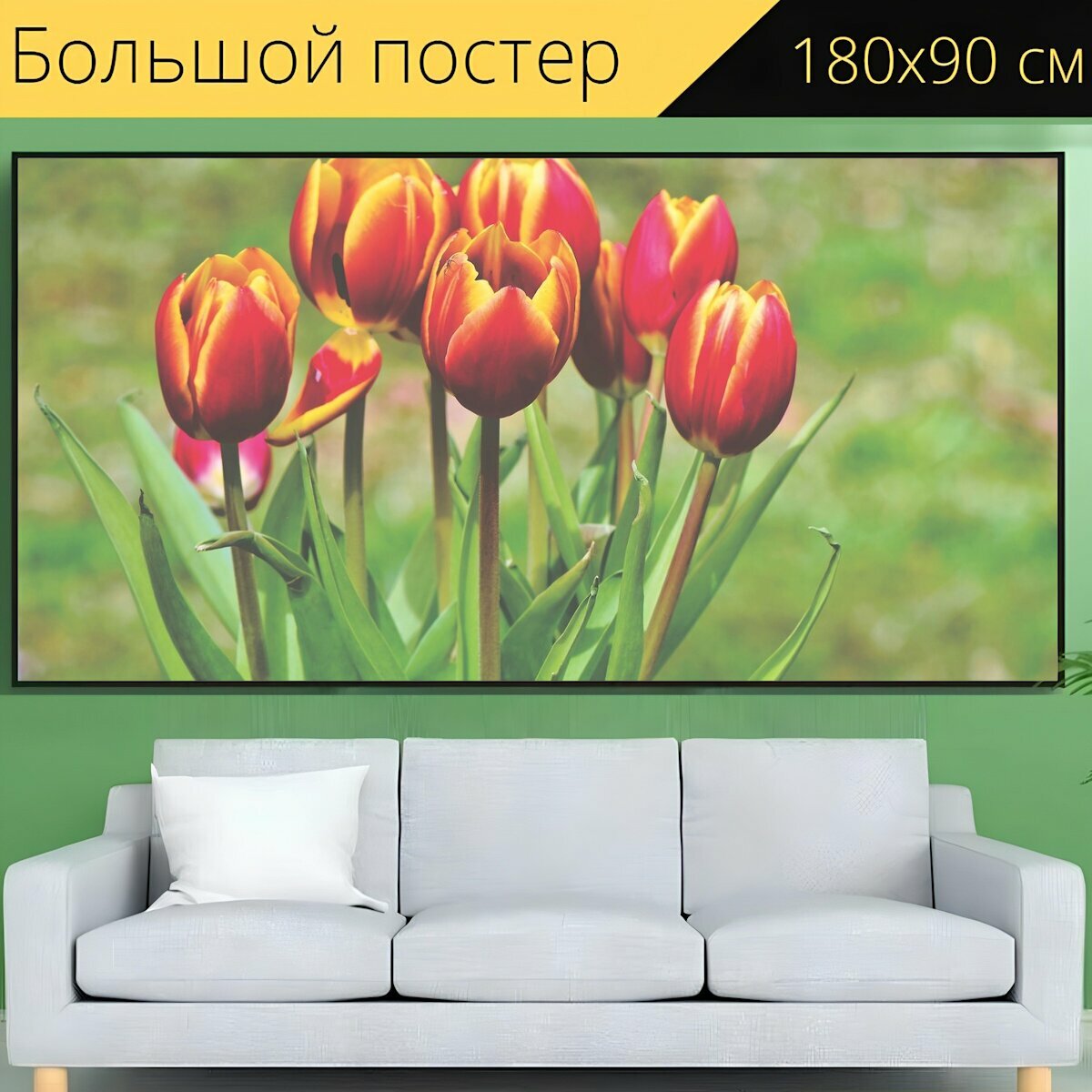 Большой постер "Тюльпан, букет тюльпанов, букет цветов" 180 x 90 см. для интерьера