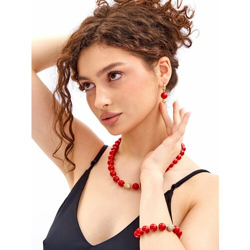 Бусы MARI JOO, фианит, агат, длина 42 см, красный