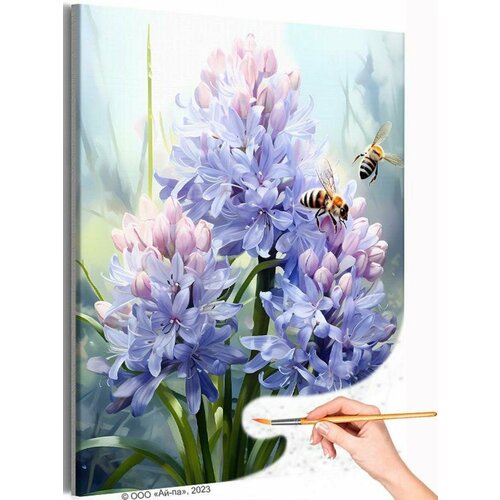 Пчелы над фиалками Цветы Лето Природа Интерьерная Раскраска картина по номерам на холсте 40х50