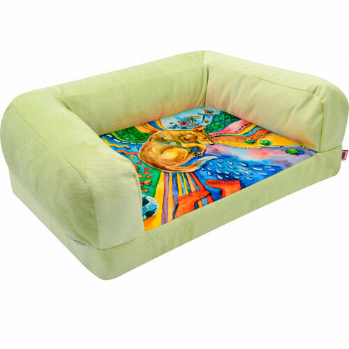 Лежанка-диван Сны рисунок Собака мебельная ткань №1 54x38x13 см салатовая