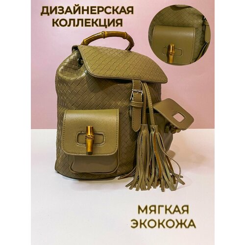 фото Рюкзак женский с комбинированной застёжкой, с бамбуковой ручкой, дизайнерский нет бренда