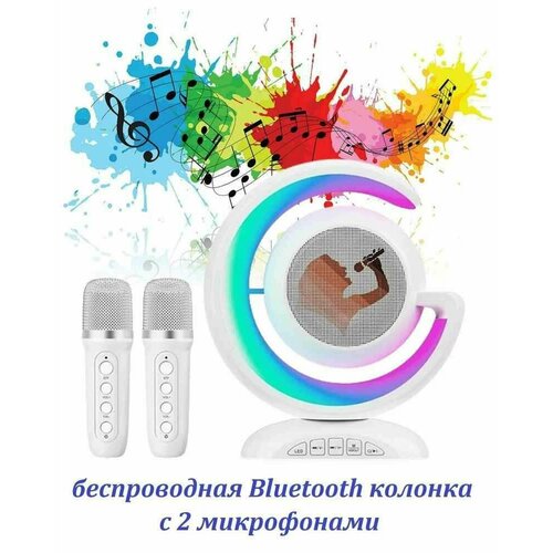 Беспроводная Bluetooth колонка-караоке с двумя микрофонами и LED подсветкой белая от GadFamily_Shop 275000₽