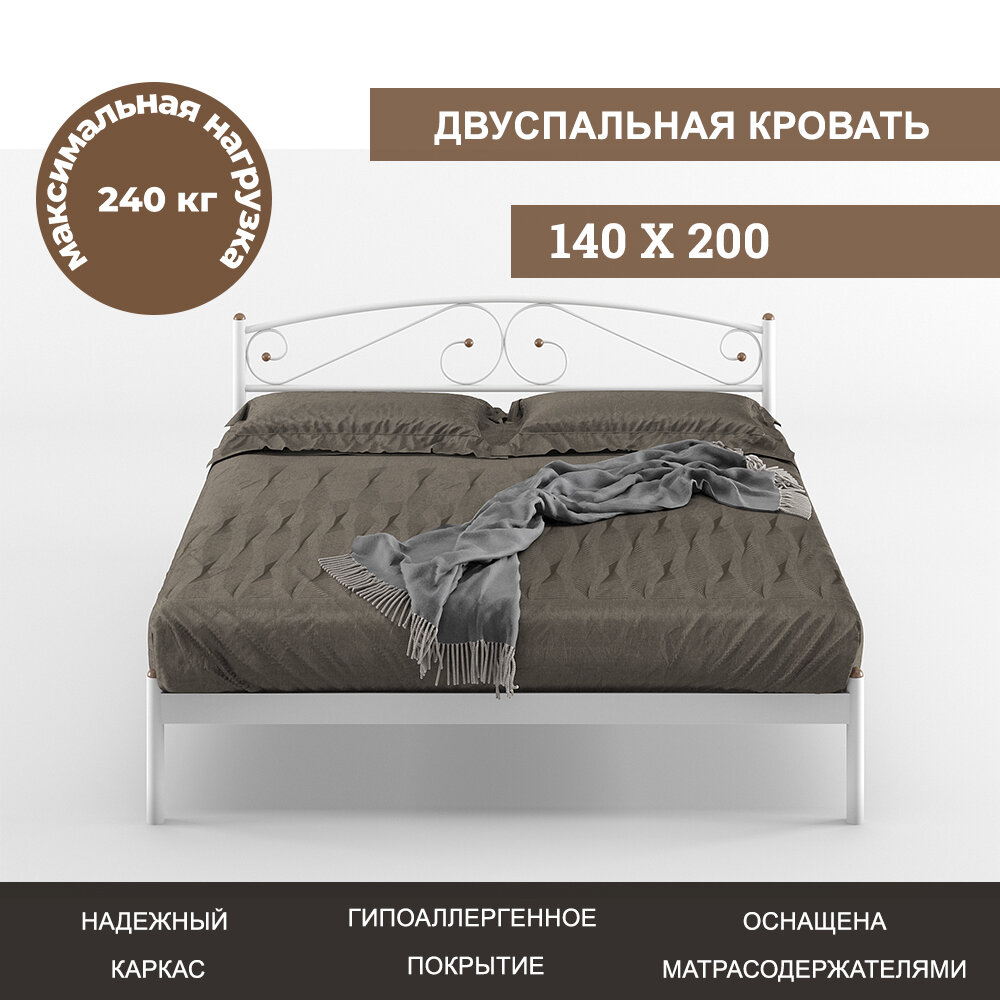 Кровать металлическая Оптима 200х140 белый металлическое основание