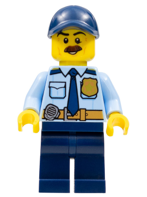 Минифигурка Lego Police - City Shirt with Dark Blue Tie , Dark Tan Belt with Radio, Dark Blue Legs, Dark Blue Cap with Hole, Brown Bushy Moustache cty0756