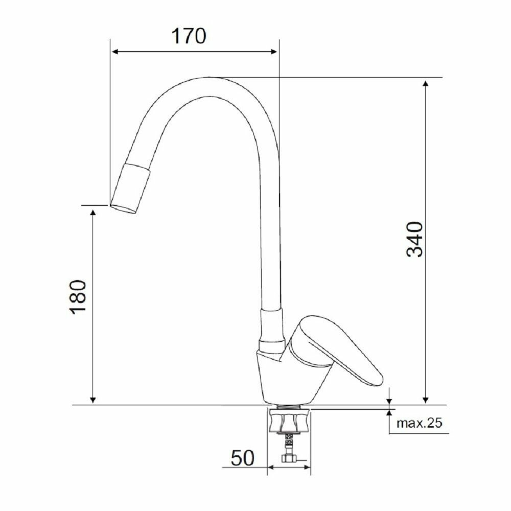 Смеситель для кухни РМС Sus126gy 016F хром, серый, с гибким изливом - фото №6