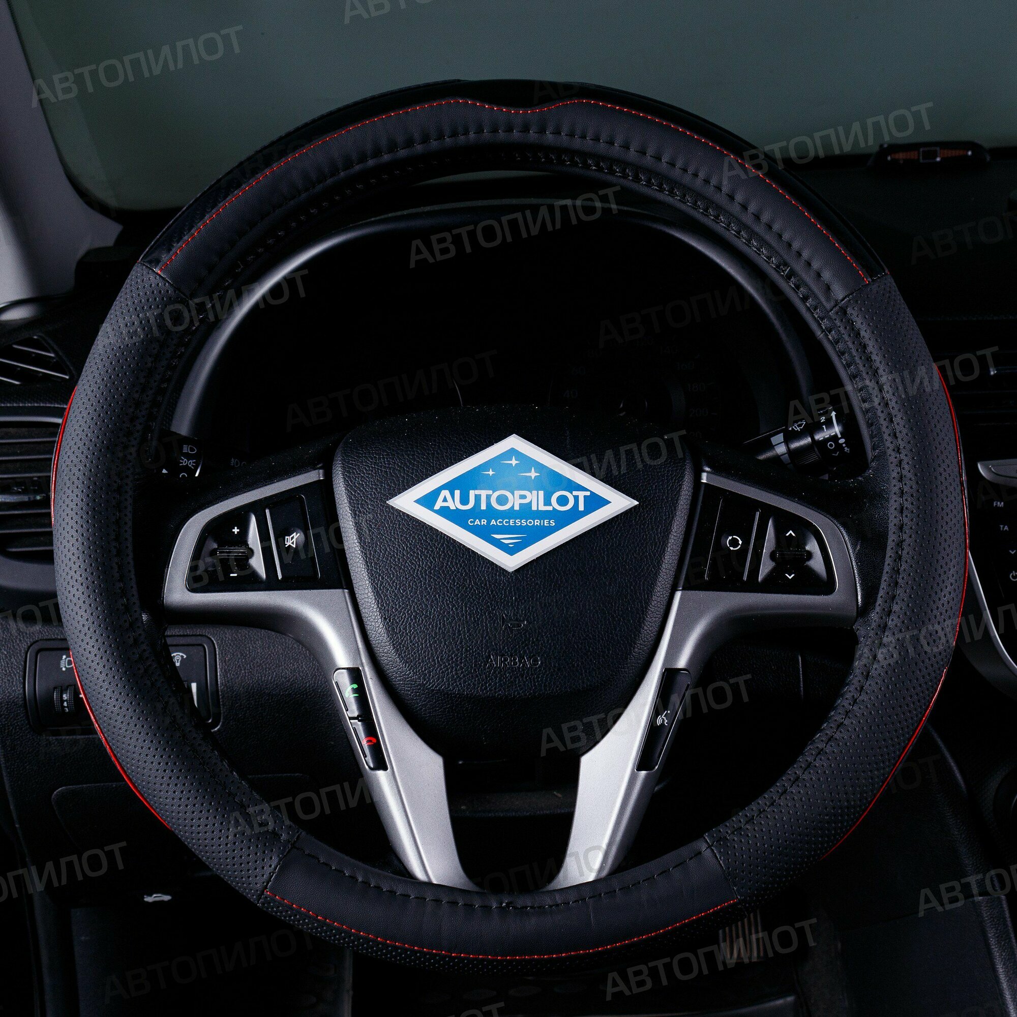 Оплетка, чехол (накидка) на руль Пежо 5008 (2013 - 2016) минивэн / Peugeot 5008, экокожа и карбон, Черный и красная строчка