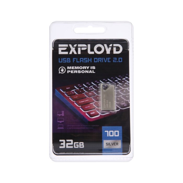 Exployd Флешка Exployd, mini,32 Гб, USB 2.0, чт до 15 Мб/с, зап до 8 Мб/с, металическая, серебряная