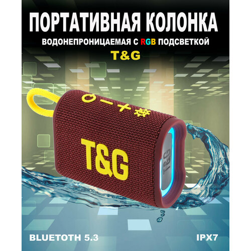 Портативная колонка T&G, водонепроницаемая IPX7, мощная и неприлично стильная) бордовая