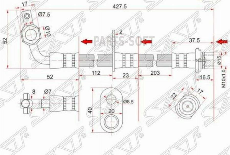 SAT ST-90947-02F29 Шланг тормозной передний (Таиланд) TOYOTA LAND CRUISER/LEXUS LX470 98-07 LH