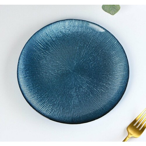 Тарелка стеклянная десертная "Римини", d21 см, цвет синий