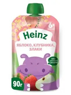 Пюре Heinz Яблоко, клубника и злаки 90 г пауч - фото №13