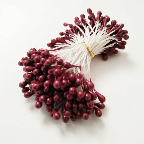 Декор для творчества тычинки для цветов 4 мм цв. бордовый - 1 пучок (50 нитей)