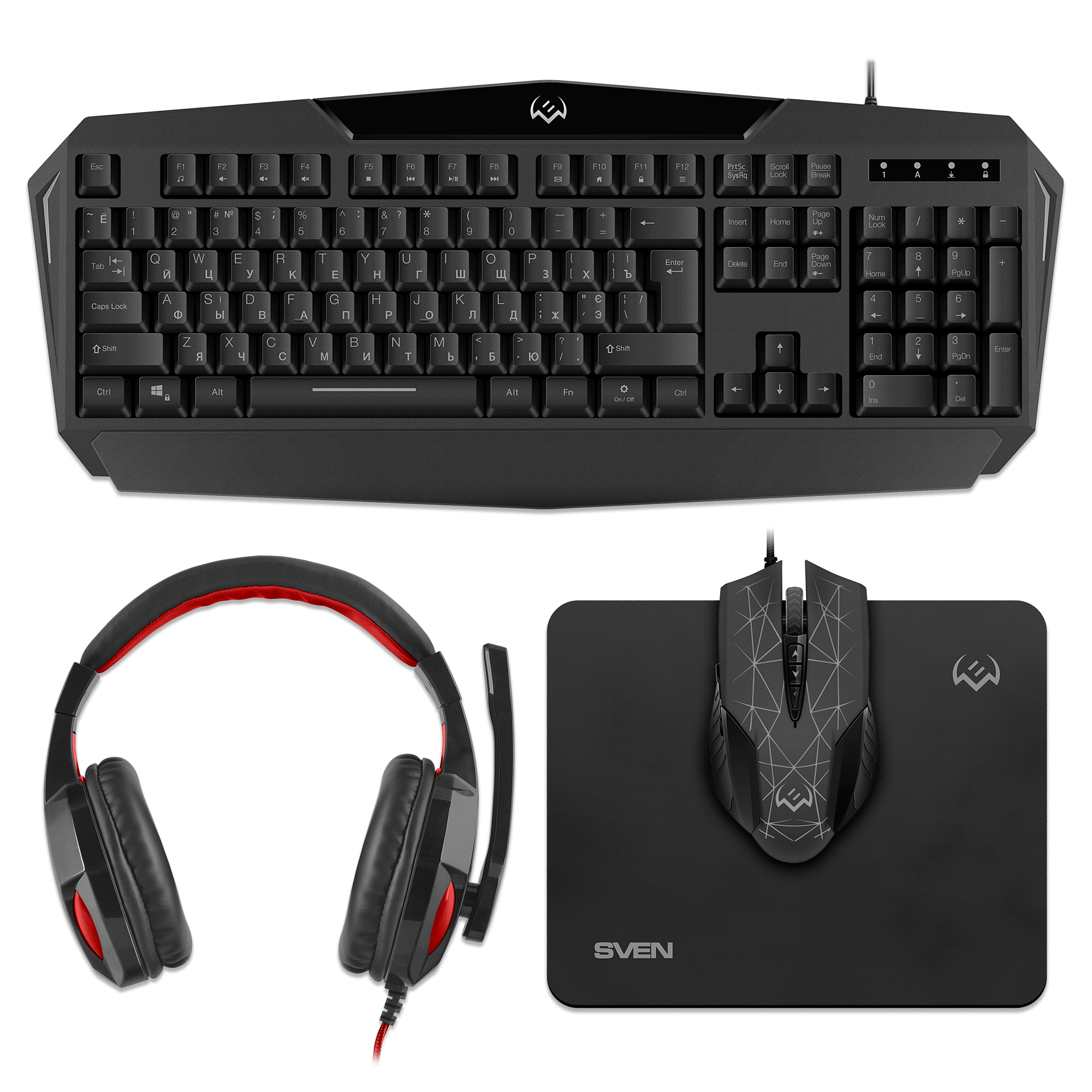 Игровой комплект SVEN GS-4300, клавиатура + мышь, гарнитура, коврик