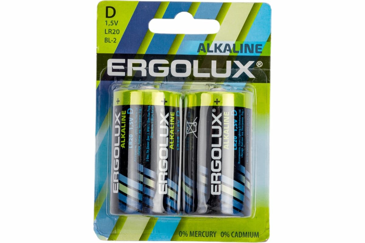 Элемент питания алкалиновый D/LR20 1.5В Alkaline BL-2 (блист.2шт) Ergolux 11752