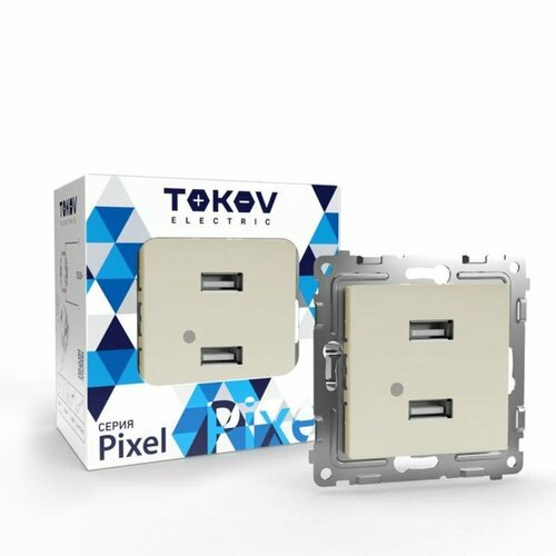 Розетка двухместная USB TOKOV ELECTRIC Pixel тип AA 5В 1х21А 2х105А Бежевый TKE-PX-2USB- 4247₽