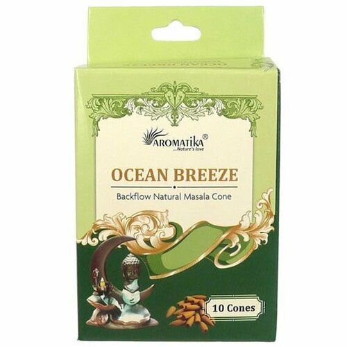 OCEAN BREEZE Backflow Natural Masala Cone, Aromatika (океанский бриз стелющийся дым, Ароматика), 10 конусов.