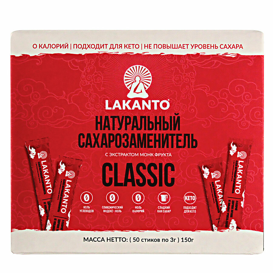 Saraya Lakanto Сахарозаменитель натуральный Classic с экстрактом монк фрукта (50 стиков х 3 г) 150 г