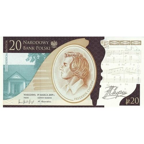 Банкнота Польша 20 злотых 2009 UNC Фредерик Шопен (в буклете) банкнота 200 лет гознаку в буклете unc