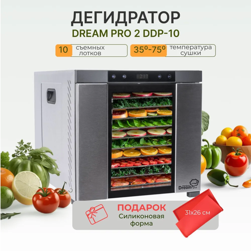 Дегидратор Rawmid Dream PRO 2 металл 10 поддонов из нержавеющей стали серебристый силиконовая форма в подарок 4580000₽