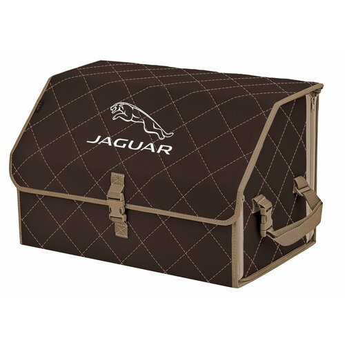 Органайзер-саквояж в багажник "Союз" (размер L). Цвет: коричневый с бежевой прострочкой Ромб и вышивкой Jaguar (Ягуар).
