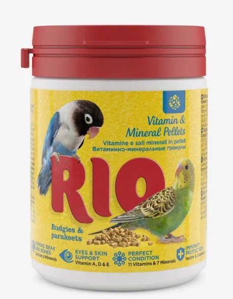 Витаминно-минеральные гранулы RIO для волнистых и средних попугаев, 120 гр, 3 шт.