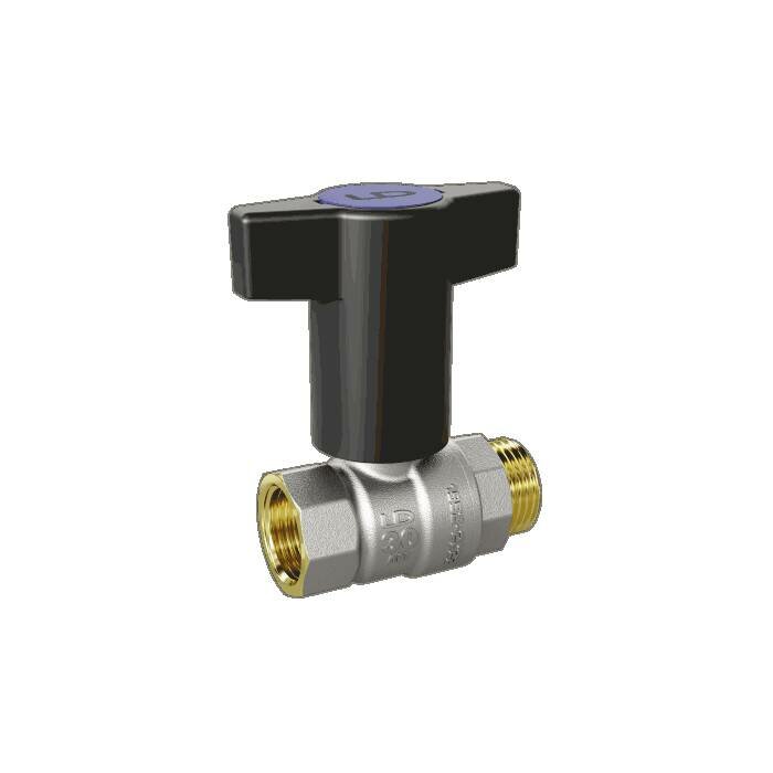 фото Кран шаровой латунь никель Pride Ду 20 Ру40 ВР/НР с Т-рукояткой синей аналог 11б27п1 LD 47.342.20 B