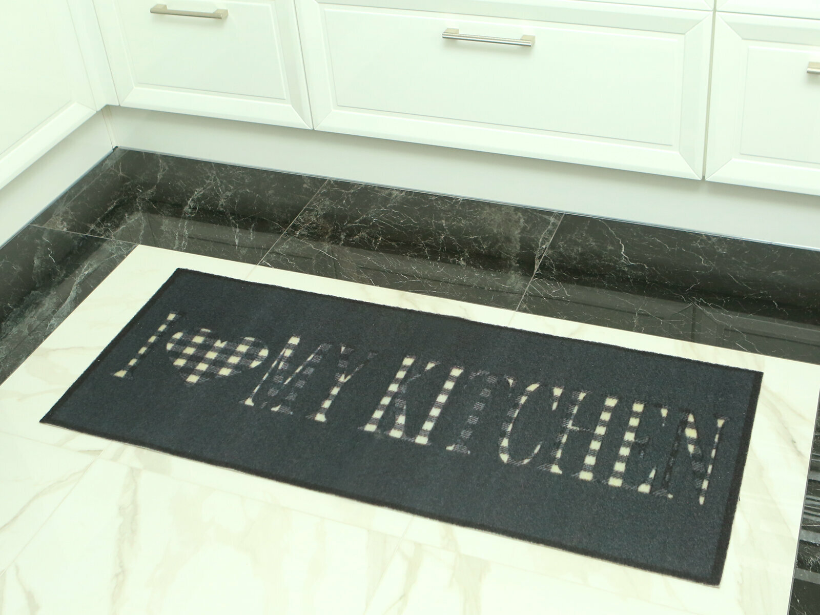 фото Коврик кухонный на пол 50x125 см черно-белый из полиэстера (Видео)