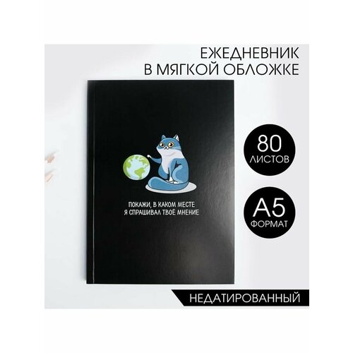 Ежедневник в тонкой обложке Котик А5, 80 листов ежедневник в тонкой обложке котик а5 80 листов artfox 3944831