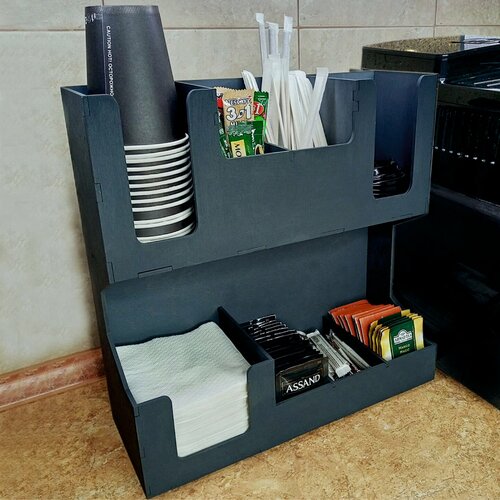 Органайзер барный для кофе зоны черный. Подставка для стаканов и крышек, салфетница.