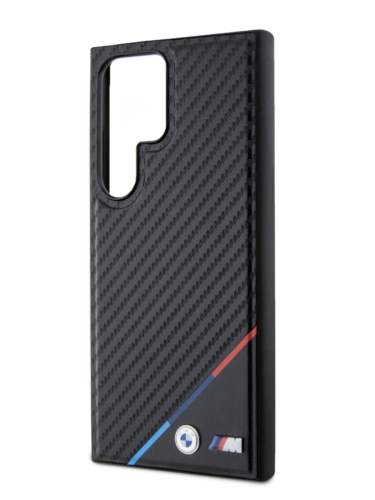 BMW для Galaxy S24 Ultra чехол PU Carbon Tricolor Metal logo Hard Black (MagSafe)