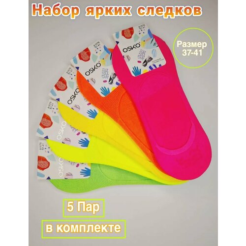 Подследники OSKO, 40 den, 5 пар, размер 37-41, зеленый, розовый, желтый носки выше колена из чистого хлопка с алфавитом ромбовидные корейская версия хлопковых носков модные трендовые носки