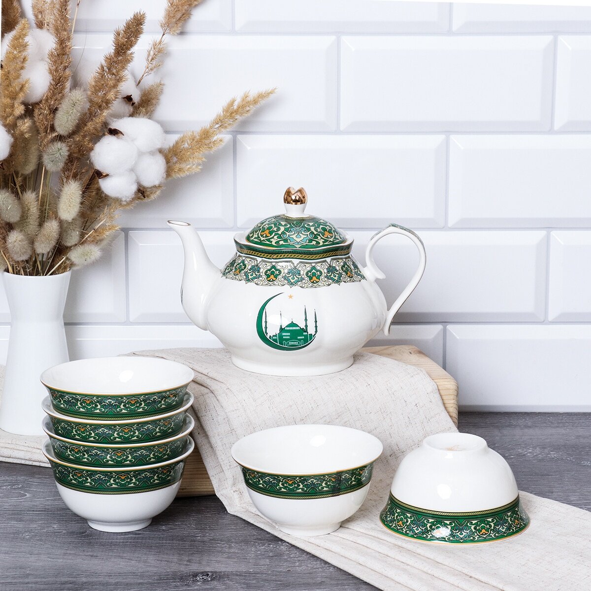 фото Чайный сервиз набор 6 пиал и заварочный чайник 800 мл Муслим
