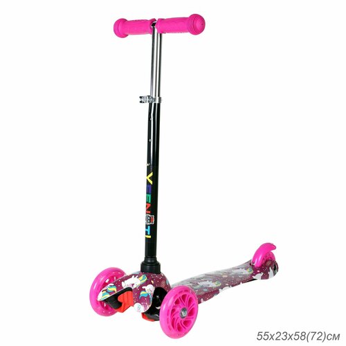 Самокат трехколесный для детей от 2-х лет Yeenot GT4105P55 нагрузка до 30кг вес 18кг светящиеся колёса PU 110мм цвет малиновый UNICORN БКуп10 1850₽