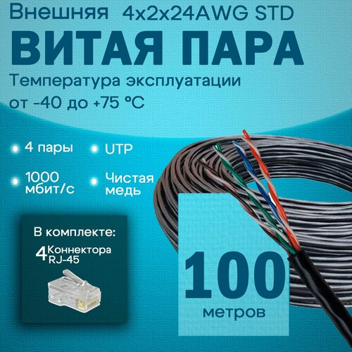 UTP Кабель витая пара кат5e 4x2x24AWG STD стандарт внешний 100м медь 3190₽