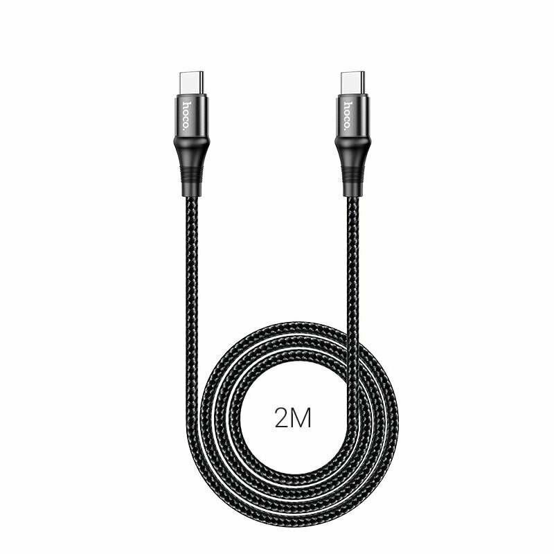 Hoco Кабель Type-C на Type-C, провод для зарядки телефона, для ноутбука, 5A/100W, в оплётке, 2 метра, черный — фото 1