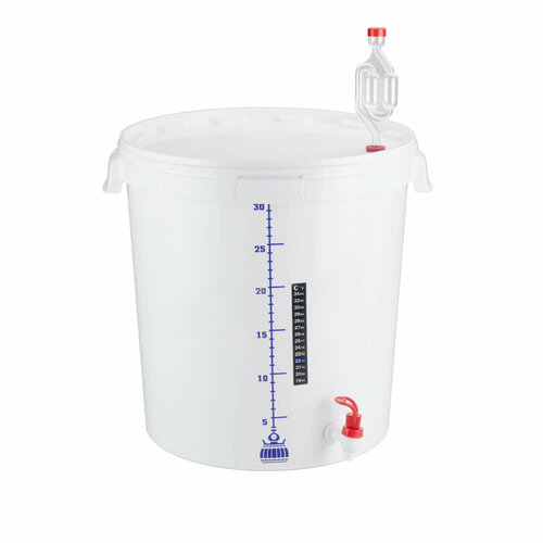 Ёмкость для брожения в сборе с гидрозатвором, термометром и сливным краном, 32 литра