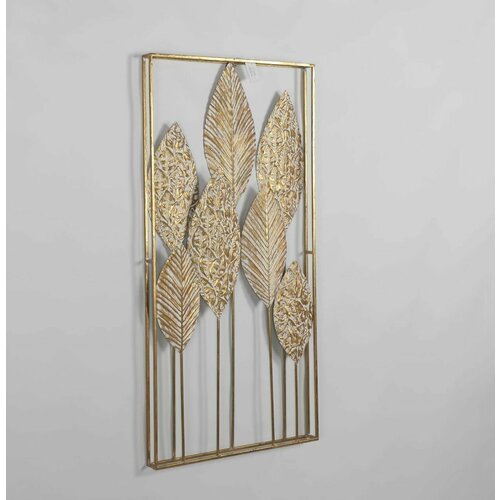 Панно настенное декоративное из металла Золотые Листья 92 х 45 см / Картины для для интерьера на стену в стиле лофт / декор для дома интерьера