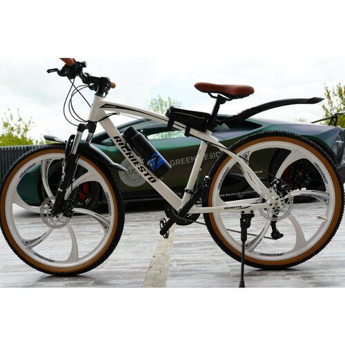 Велосипед Richiesto 26 колёса литые Алюминиевые диски Рама 18.5" Горный Взрослый Подростковый Спортивный, бело-коричневый матовый