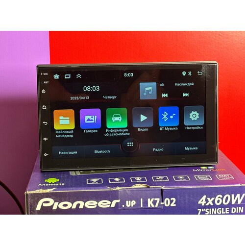 Автомагнитола Pioneer.UP K7-02. 7* дюймовый автомобильный плеер Android 13, 2+32G автомобильный аудио 1 din, GPS, WIFI, Bluetooth, FM